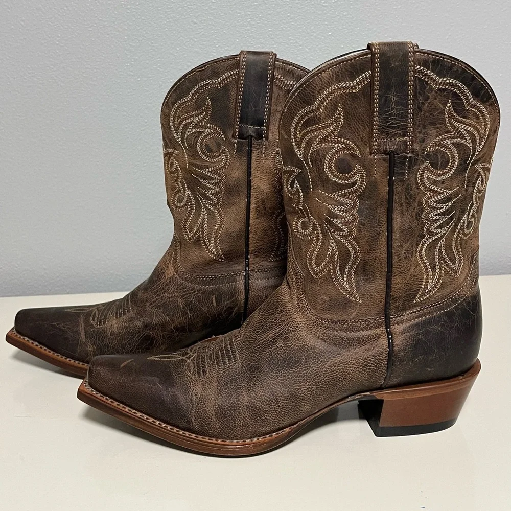 Shyanne Womens Sz 8.5M Western Cowgirl Cowboy Boots Snip Toe Brown Leather - Picture 2 of 16